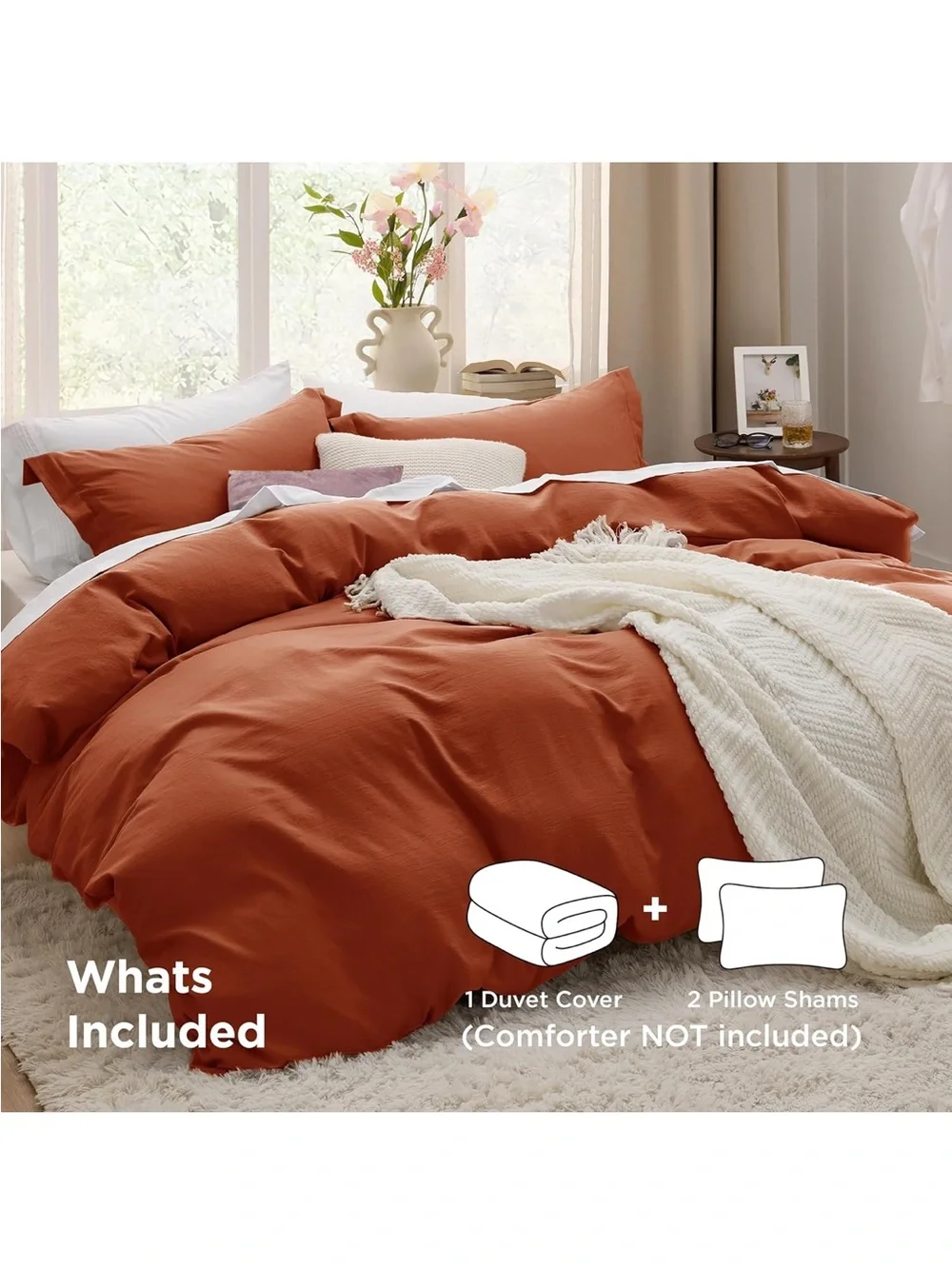 NEW Bedsure Duvet Cover Set - 3 Pieces Prewashed Extra Soft. Terracotta. Full